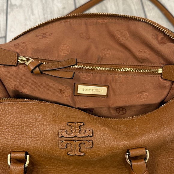 Tory Burch Cognac Brown Pebbled Leather Satchel - Picture 2 of 6